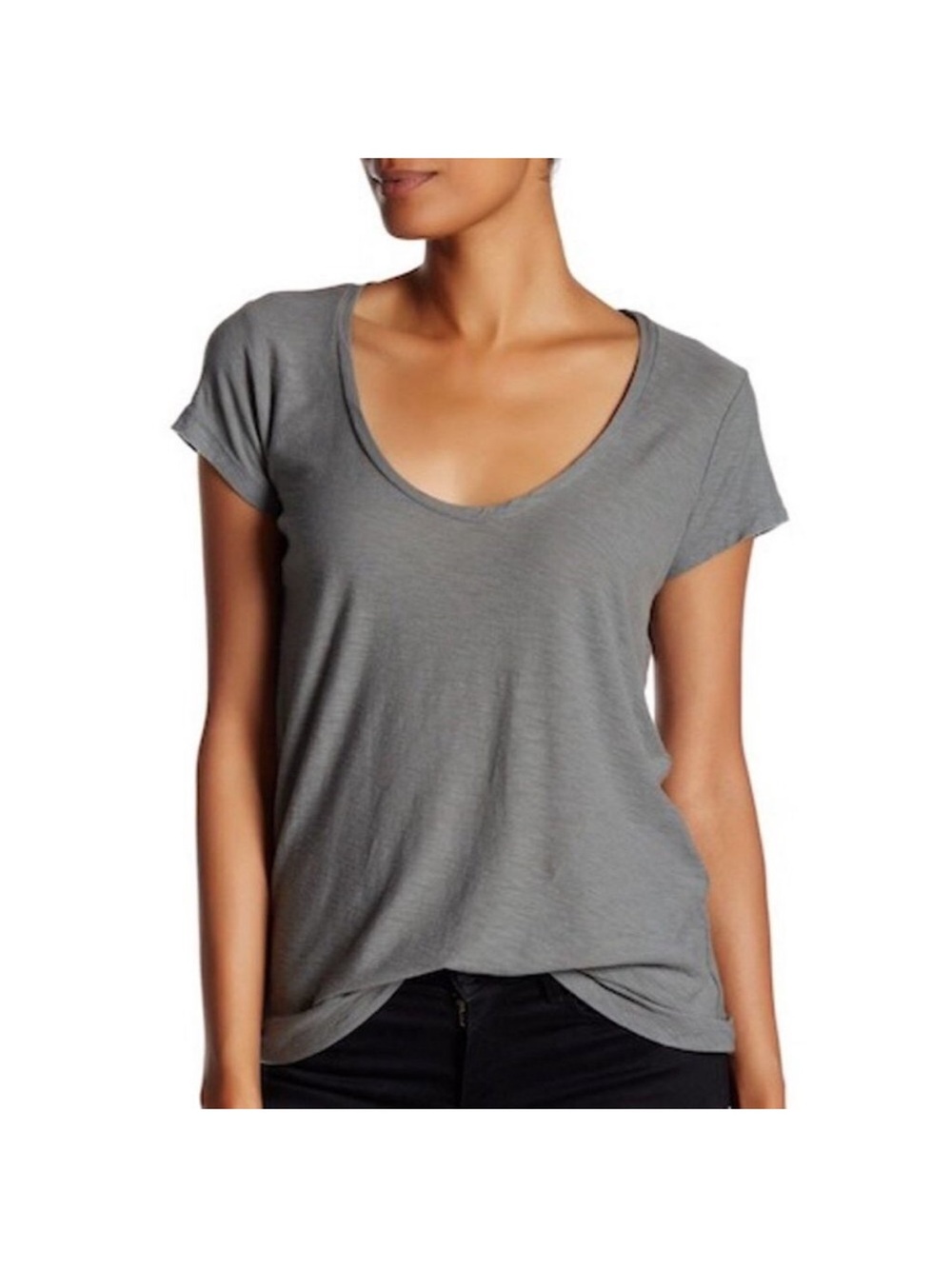 James Perse Standard Deep Scoop Neck Gray Short Sleeve Tshirt Top